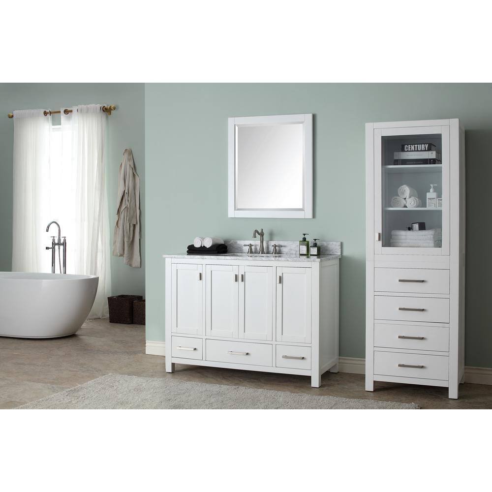 White Engineered Wood Single Vanity with Stone Top