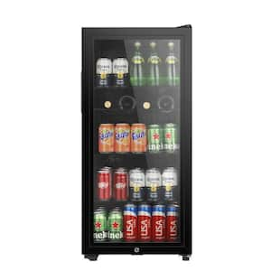 17.5 in. Single Zone 130-Cans Beverage Cooler in Black Stainless Steel with Glass Door, LED Light, 32°F - 54°F