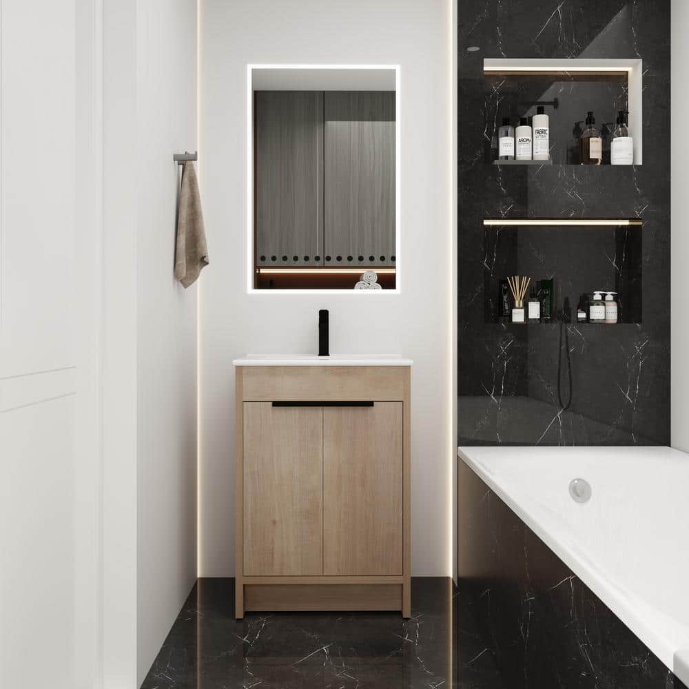 24 in. W x 18 in. D x 34 in. H Freestanding Single Sink Bath Vanity in Plai