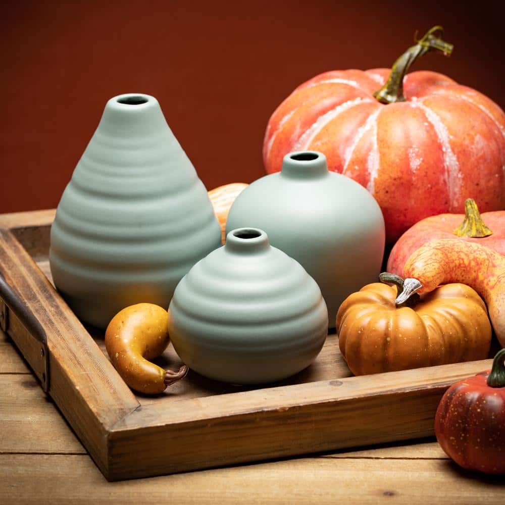 Sage Matte Ceramic Bud Vase Trio Set - Modern Home Accent