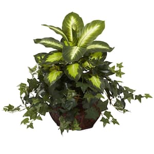 Artificial Dieffenbachia and Ivy with Decorative Planter