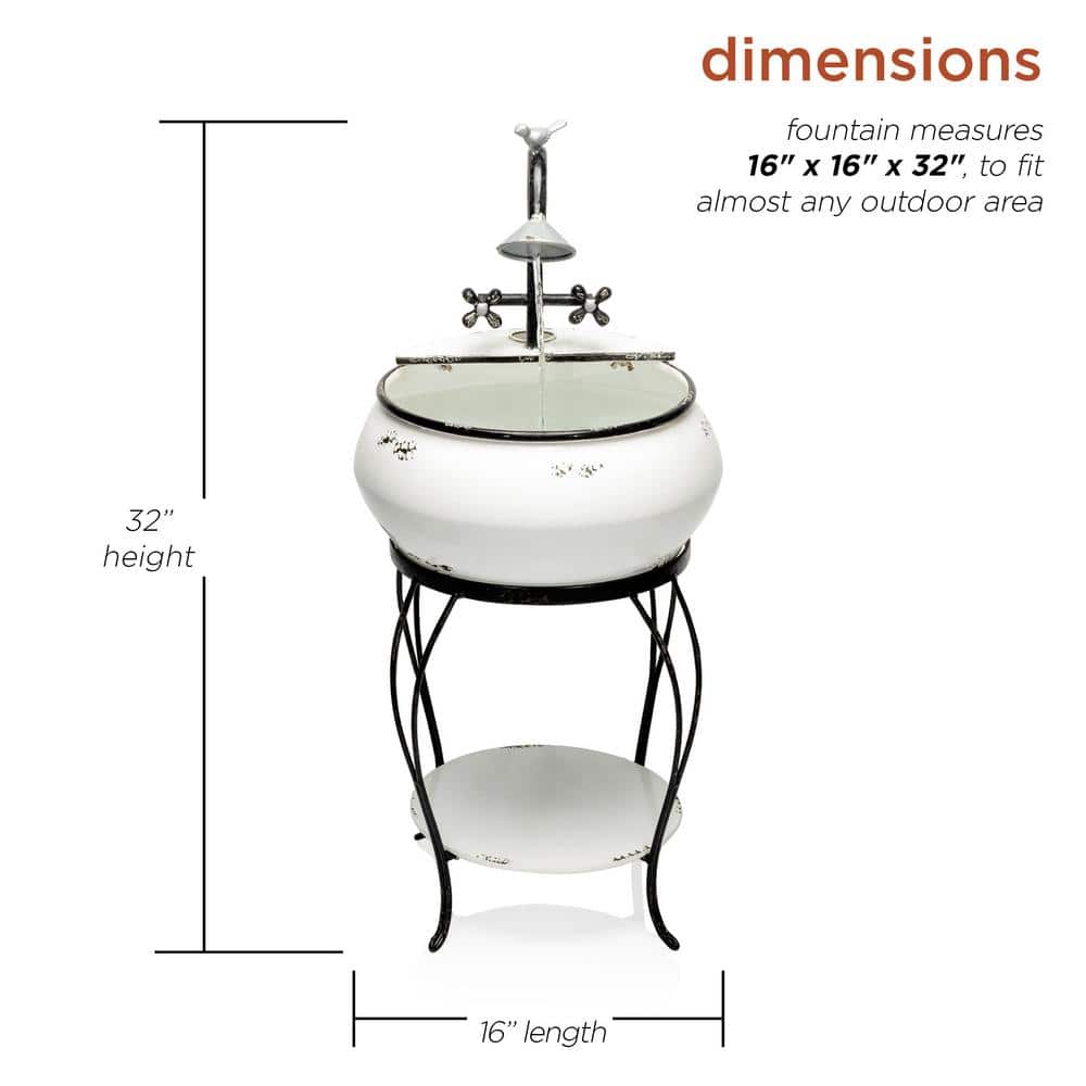32" Black and White Metal Outdoor Sink Water Fountain