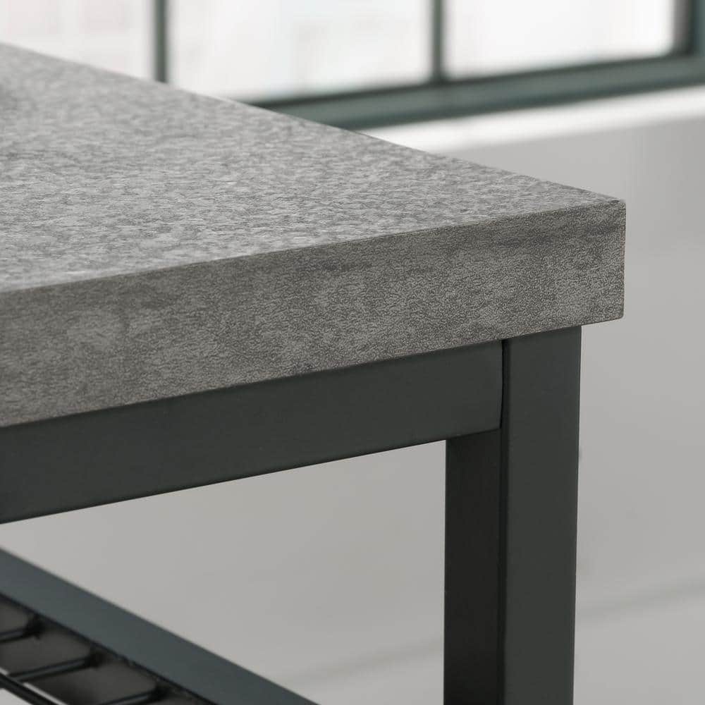 Slate Gray Wood and Metal Writing Desk with Storage