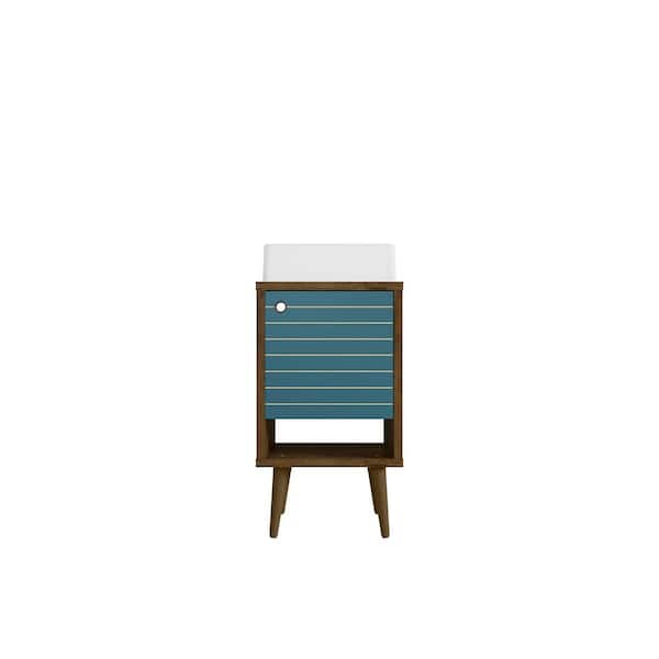 Manhattan Comfort Liberty 17.71 in. W Bath Vanity in Aqua Blue with Vanity Top in Rustic Brown with White Basin