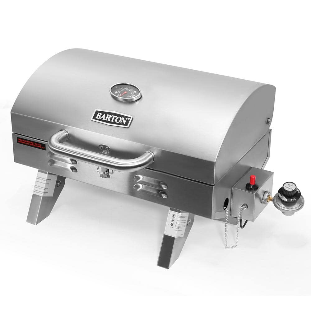 Barton 1-Burner Portable Tabletop Propane in Stainless Steel Gas Grill with Foldable Legs and Locking Lid -  95540