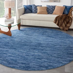 Essentials 8 ft. x 8 ft. Navy Blue Round Solid Contemporary Indoor/Outdoor Patio Area Rug