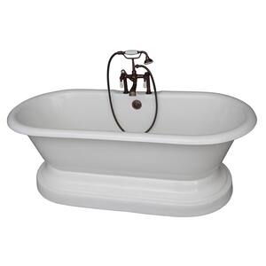 5.6 ft. Cast Iron Double Roll Top Tub in White with Oil Rubbed Bronze Accessories