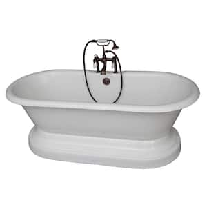 5.6 ft. Cast Iron Double Roll Top Tub in White with Oil Rubbed Bronze Accessories