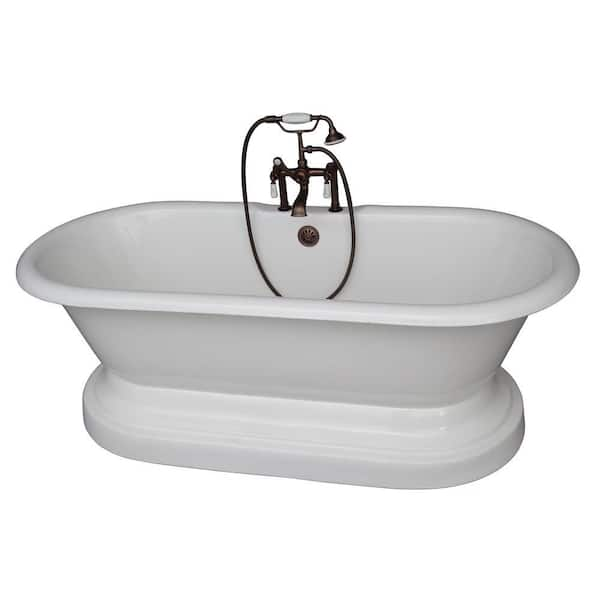 Barclay Products 5.6 ft. Cast Iron Double Roll Top Tub in White with Oil Rubbed Bronze Accessories