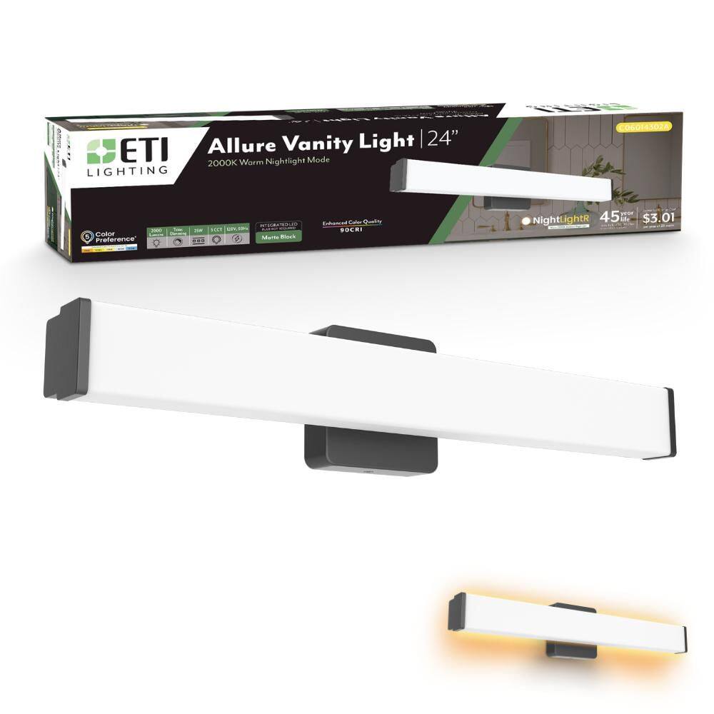 ALLURE 24 in. 1-Light Matte Black LED Vanity Light Fixture with Night Light, Selectable CCT 2700K-5000K, 2000 Lumens price history on PriceWatchPro