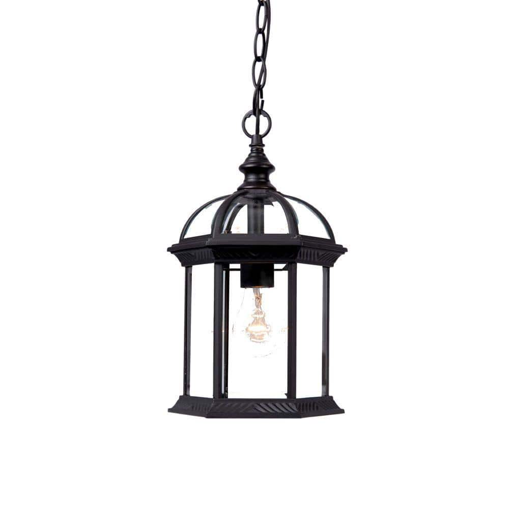 Dover Matte Black Outdoor Pendant Light with Clear Beveled Glass