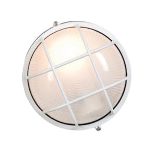 Nauticus 1-Light White Outdoor Bulkhead Light with Frosted Glass Shade