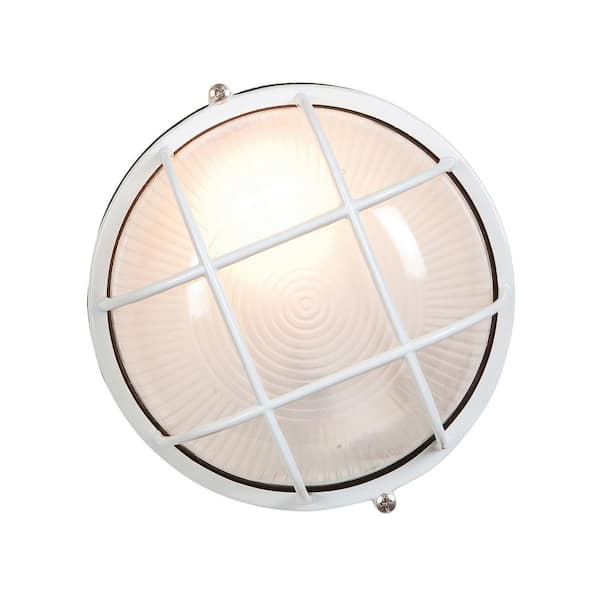 Nauticus 1-Light White Outdoor Bulkhead Light with Frosted Glass Shade