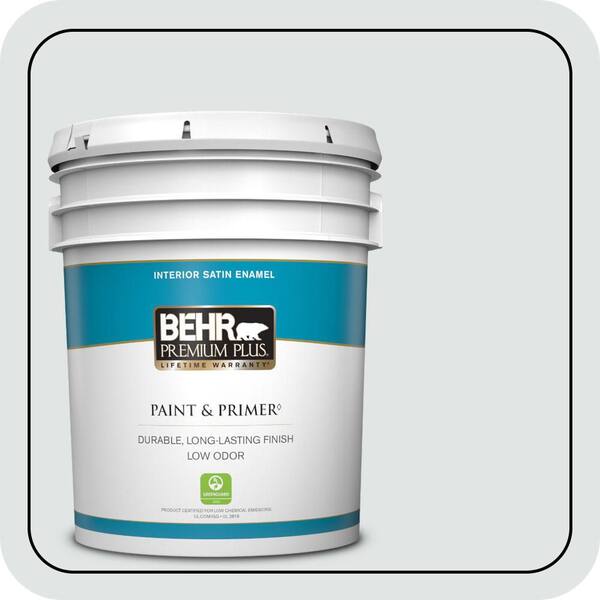 BEHR PREMIUM PLUS 5 gal. #BL-W02 Ice Sculpture Satin Enamel Low Odor Interior Paint & Primer