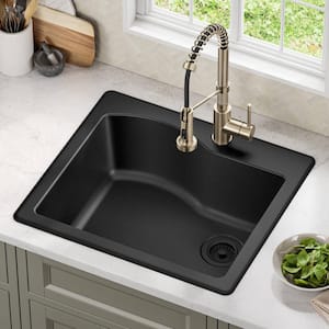 Quarza 25 Dual Mount Single Bowl Granite Kitchen Sink in Black