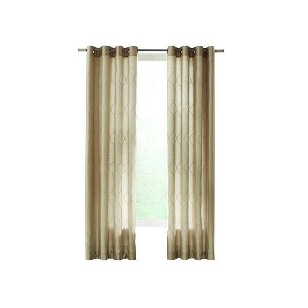 Home Decorators Collection Beige Hourglass Embroidered Lined Curtain - 50 in. W x 108 in. L