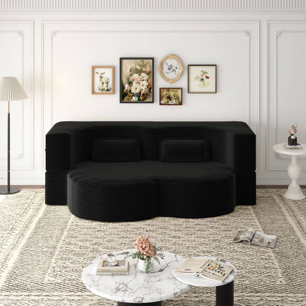 78 in Wide Straight Arm Corduroy Modern Rectangle Reclining Sofa with 2 Pillows in Black price history on PriceWatchPro