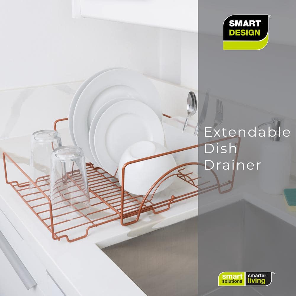 Rose Gold Expandable Metal Dish Drainer with Utensil Cup