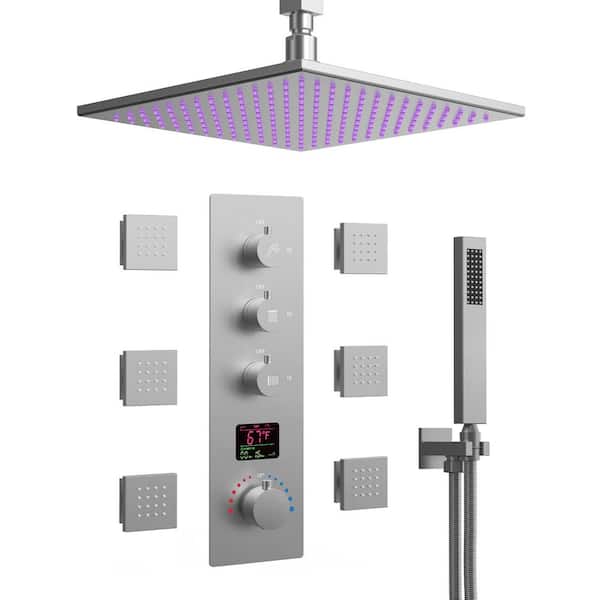 EVERSTEIN 7-Spray Patterns with 2.5 GPM 12 in. Ceiling Mounted Massage ...