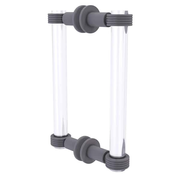 Allied Brass Clearview 8 in. Back to Back Shower Door Pull with Groovy Accents in Matte Gray