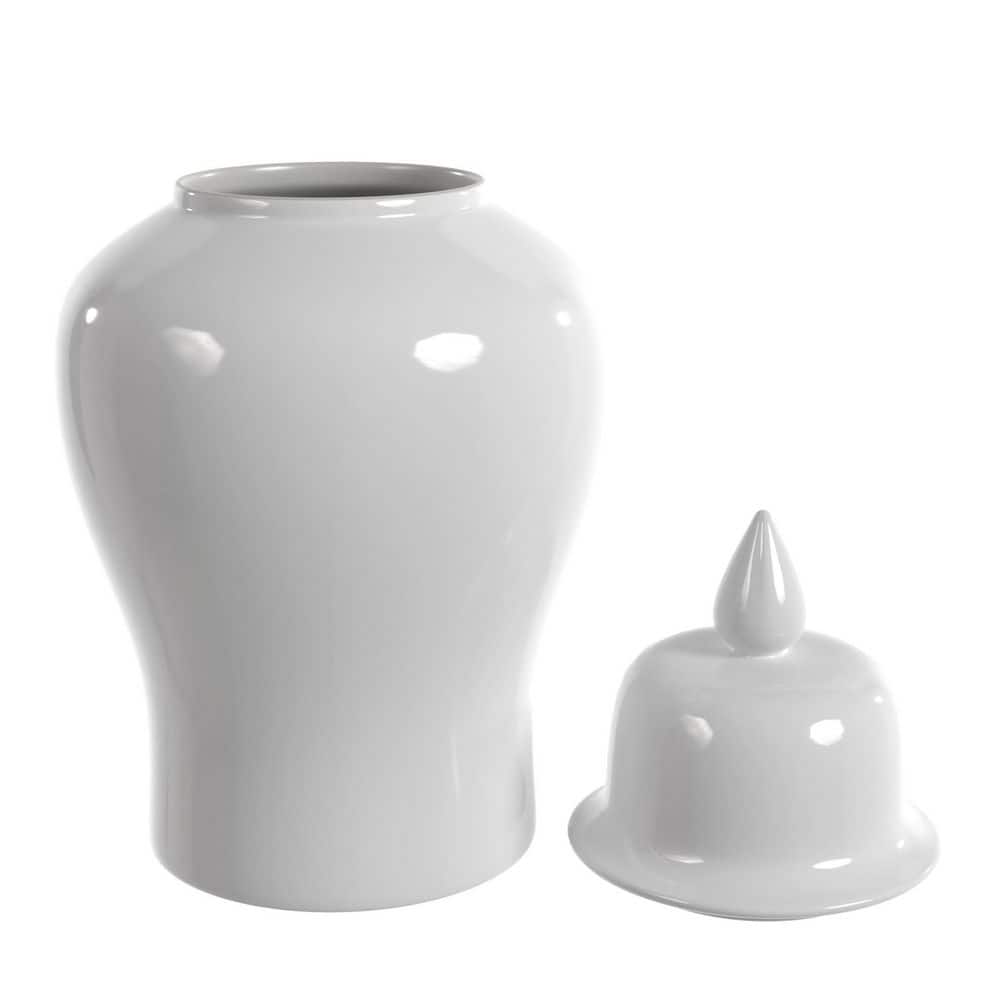 18" Glossy White Porcelain Temple Jar