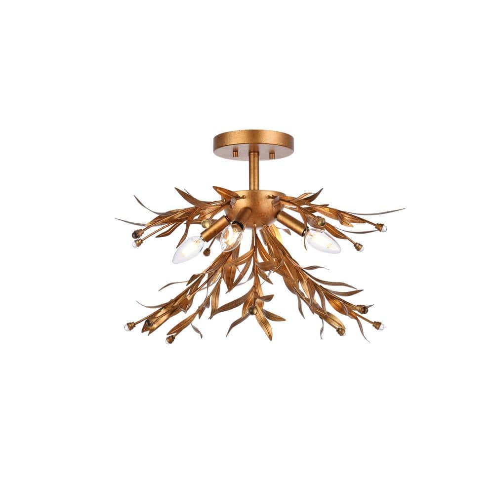 Timless Home 18.5 in. 4-Light Midcentury Modern Gold Leaf Flush Mount with 