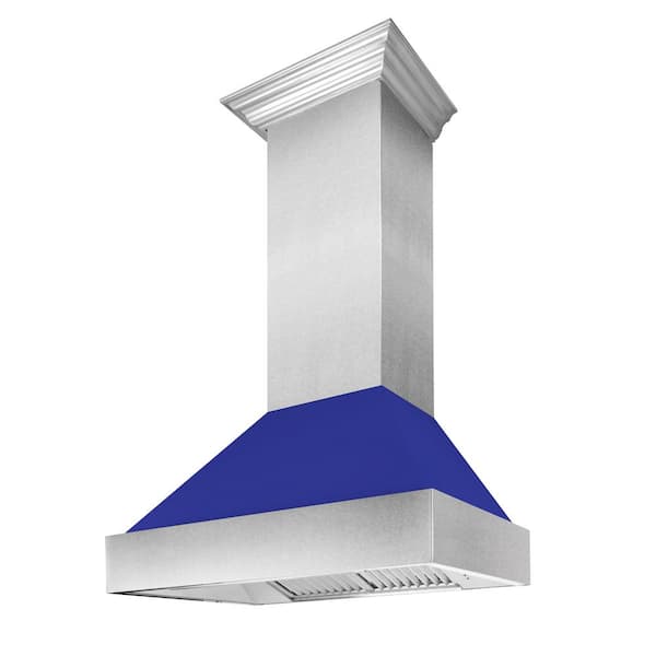 ZLINE Kitchen and Bath 30 in. Ducted Satin Stainless Steel Wall Mount Range Hood with Blue Matte Shell
