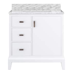 Shaelyn 31 in W x 22 in D x 34.78 in. H Single Sink Freestanding Bath Vanity (L) in White with Carrara White Marble Top