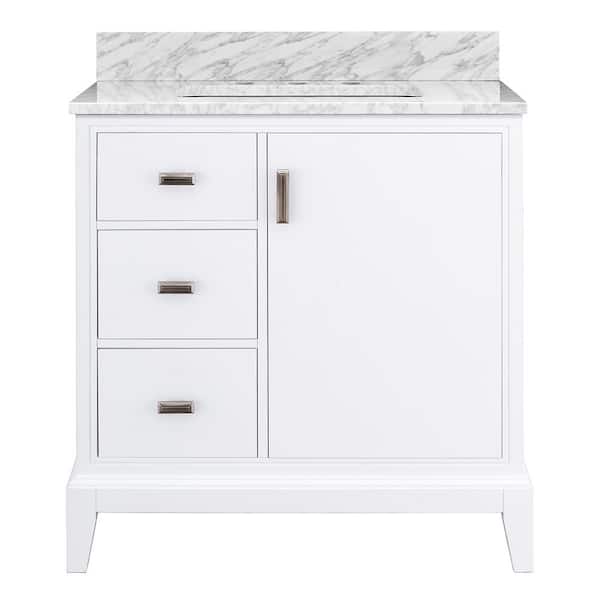 Home Decorators Collection Shaelyn 31 in. Single Sink Sink White Bath Vanity with Carrara White Marble Top (Assembled)