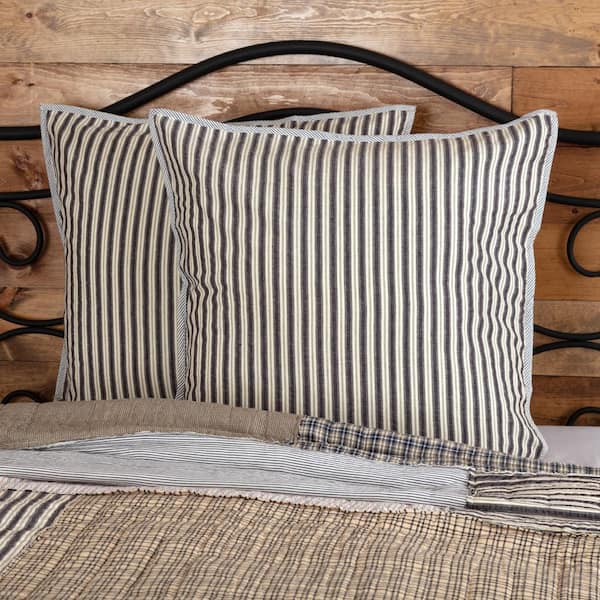 Ashmont Gray Vintage White Farmhouse Ticking Stripe Cotton Euro Sham