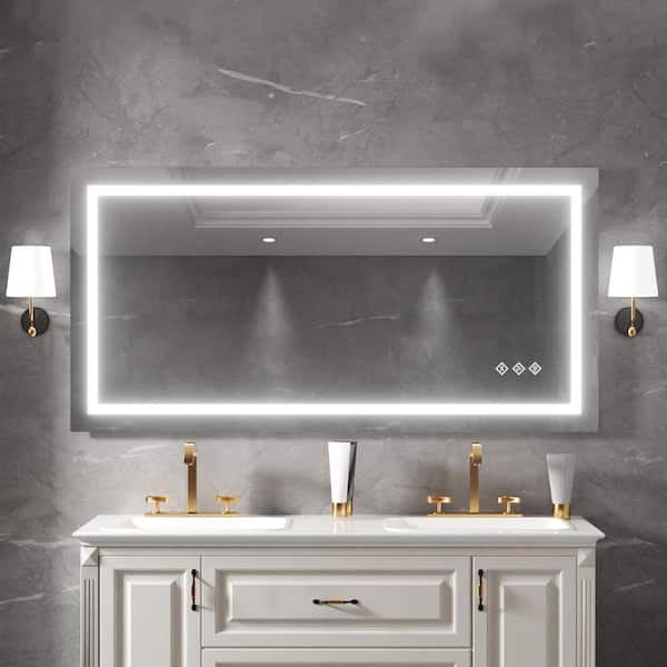 60 in. W x 30 in. H Rectangular Aluminum Frameless Wall Bathroom Vanity Mirror with Flowing Light, Dimmable, Anti-fog