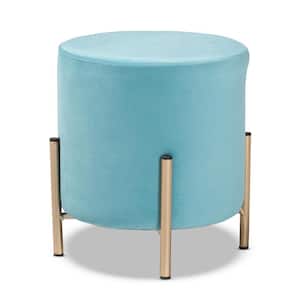 Thurman Sky Blue and Gold Ottoman Footstool