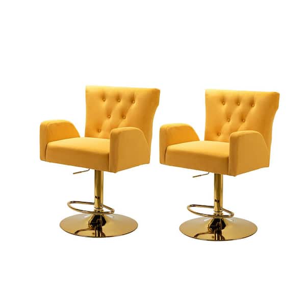 JAYDEN CREATION Luciana Modern Mustard Velvet Adjustable Swivel Bar Stool with Tufted Back (Set of 2)