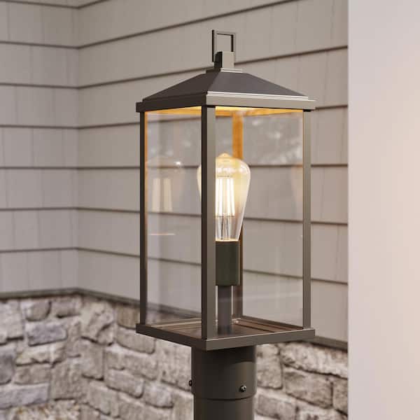 Cantley 18 in. 1 Light Antique Bronze Hardwired Aluminum Weather Resistant Outdoor Post Mount Lantern Light