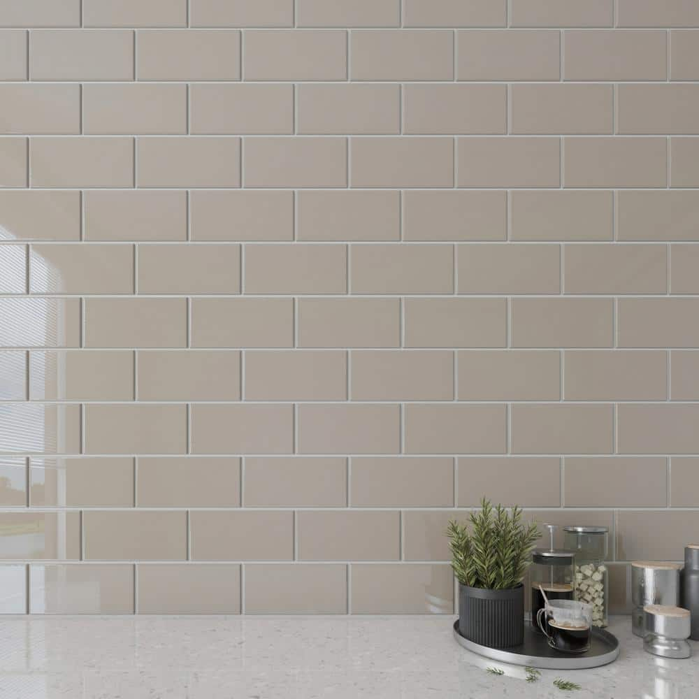 Giorbello Light Taupe 3 in. x 6 in. x 8 mm Glass Subway Wall Tile (5 sq ...