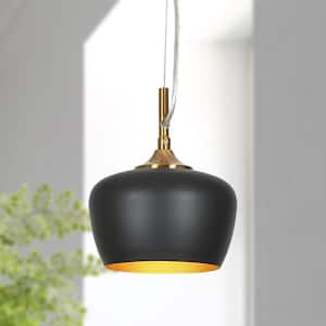 1-Light Black and Brass Chandelier Pendant Light with Metal Shade