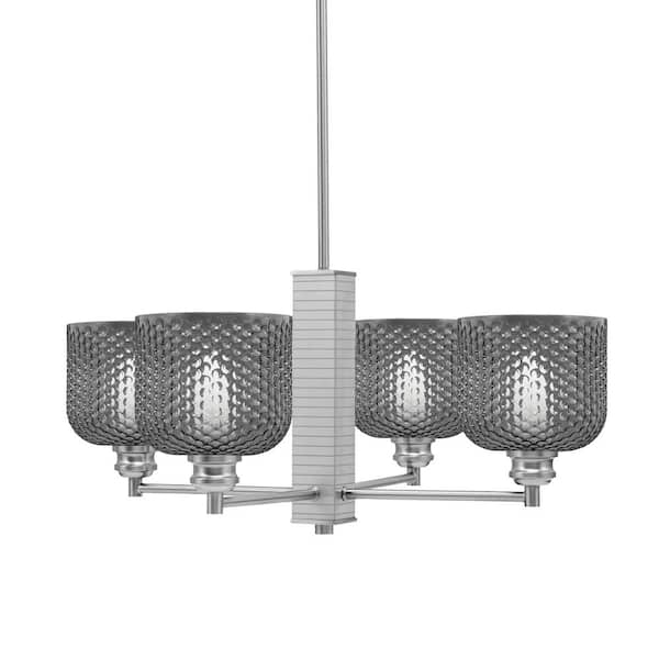 Unbranded Albany 24 in. 4 Light Brushed Nickel Chandelier with Smoke Textured Glass Shades