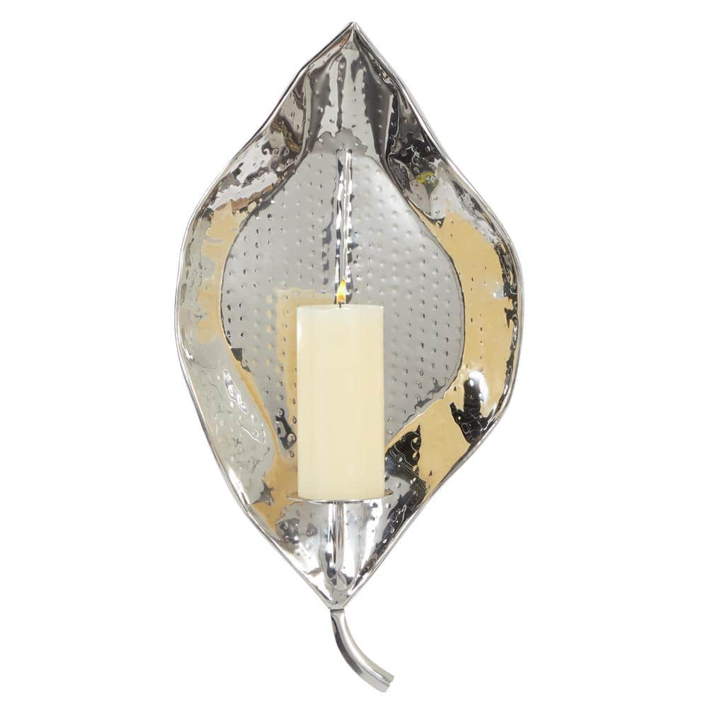 21 in. Silver Stainless Steel Metal Single Candle Wall Sconce -  Litton Lane, 90988