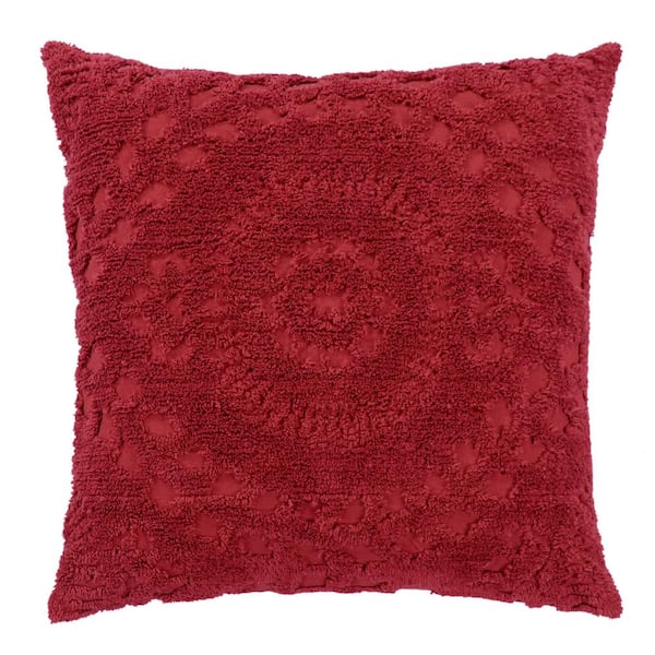 Better Trends Rio Collection Floral Design Burgundy Euro 100% Cotton Tufted Chenille Sham