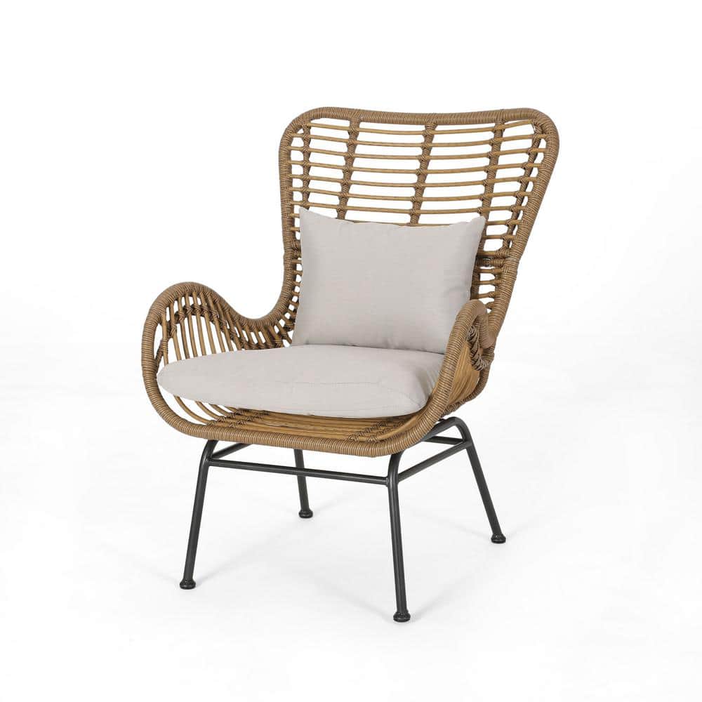 Sleek Modern Rattan Club Chairs with Cushions, Light Brown, Set of 2