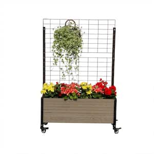 Mobile Trough Grey Composite Board and Steel Raised Planter with Trellis