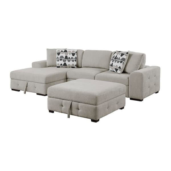 Lazzara Laconia 115 in. Round Arm 3-Piece Sectional Sofa with Left Chaise and Ottoman in Taupe