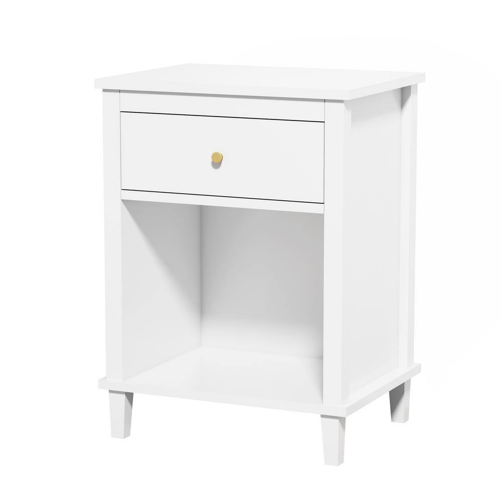 Tatahance White Wooden 1Drawer Nightstand with Open Shelf W80859138Z