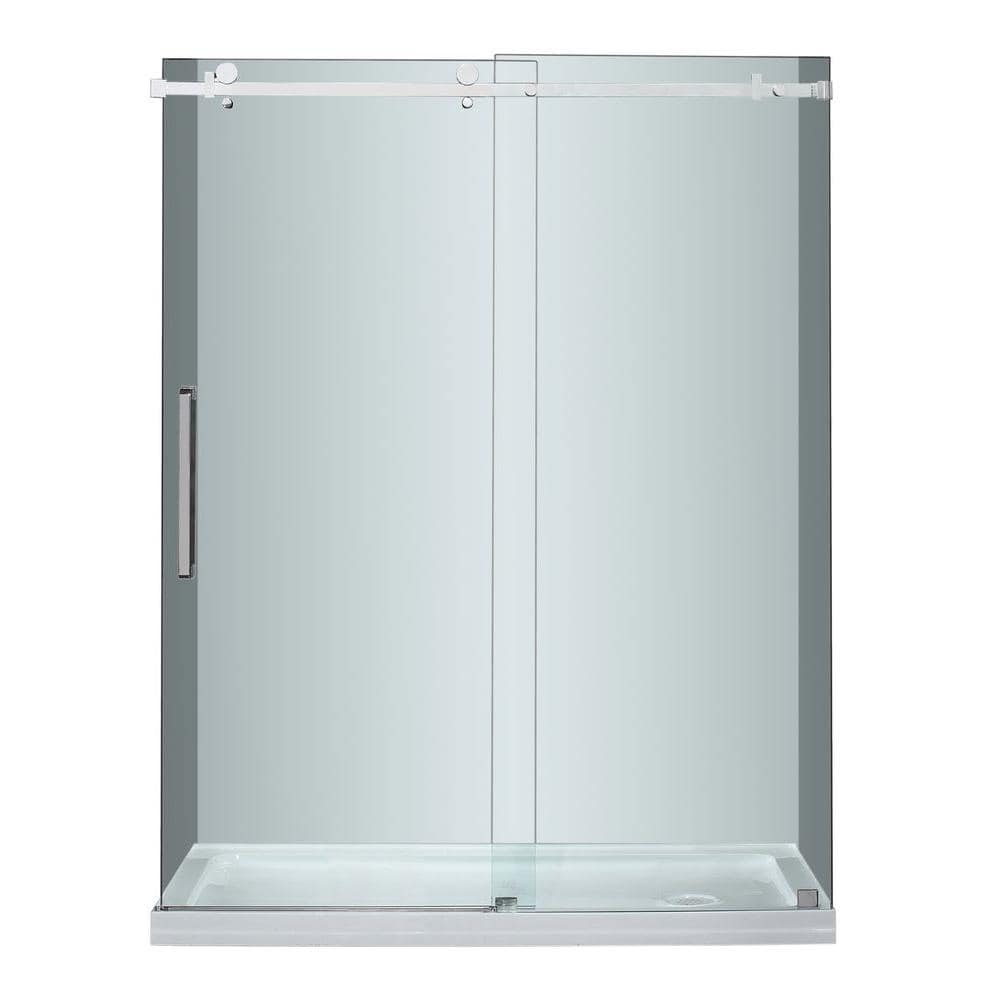Aston Moselle 60 in. x 77-1/2 in. Completely Frameless Sliding Shower Door in Stainless Steel with Right Base -  SDR976-TR-SS-60-10-R