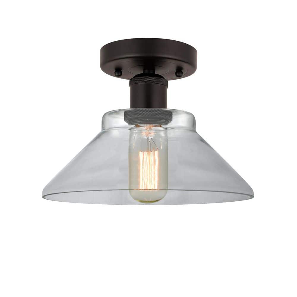 Orwell 8.38 in. 1-Light Oil Rubbed Bronze Industrial Semi-Flush Mount with Clear Glass Shade price history on PriceWatchPro