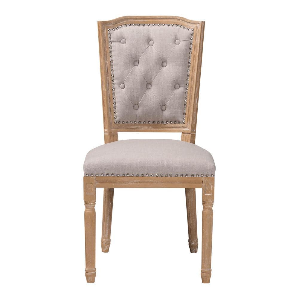 Estelle Weathered Oak and Beige Linen Upholstered Parsons Side Chair