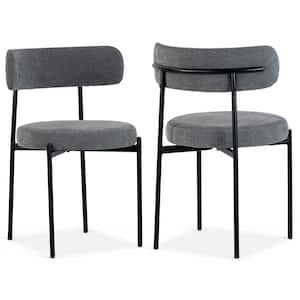 Set of 2 Avrom Gray Boucle Dining Chair with Black Metal Legs