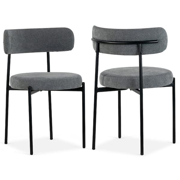 Glamour Home Set of 2 Avrom Gray Boucle Dining Chair with Black Metal Legs