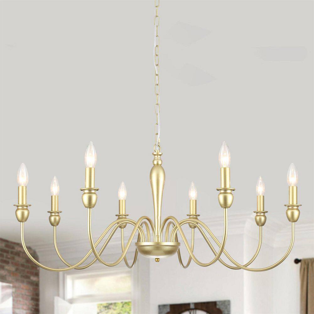 37 in. 8-Light Gold Rustic Linear Farmhouse Chandelier with Adjustable Chain for Dining Room or Entryway (No Bulbs) price history on PriceWatchPro
