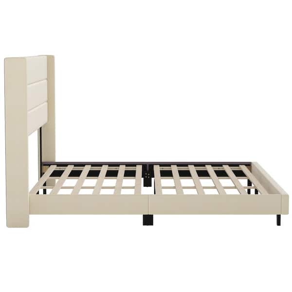 Beige Wood Frame King Platform Bed